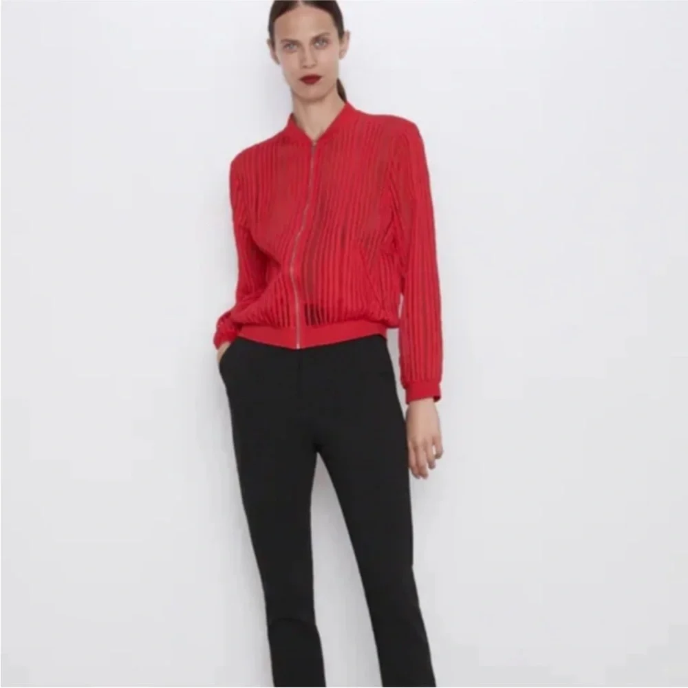 RARE! NWOT Zara Sheer Checkered Bomber Jacket / Cardigan - sz S, Black